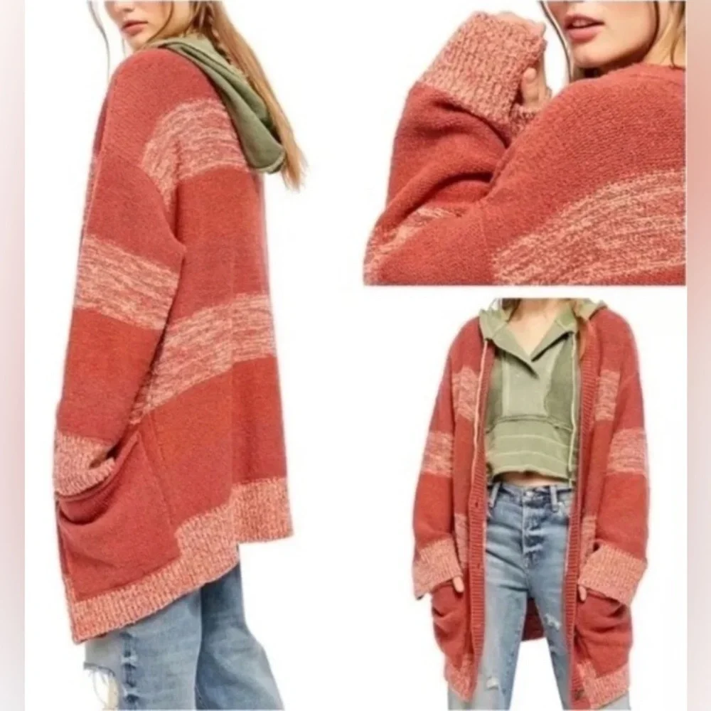 NWT Free People Distressed Oversized Southport Beach Colorblock Blushes Cardigan